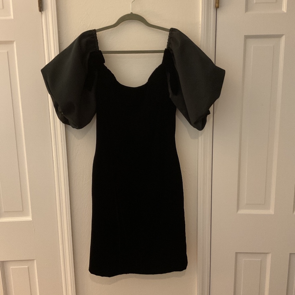 Victor Costa for Bergdorf Goodman black velvet and satin dress Designer